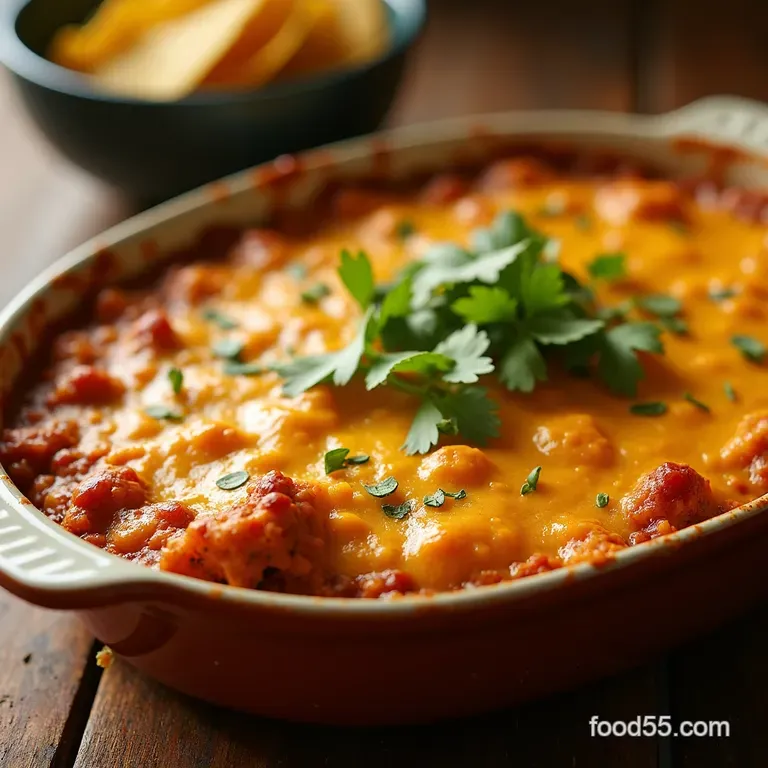 Cheesy Mexican Layer Dip Baked Sevenlayer with Extra Cheese presentation
