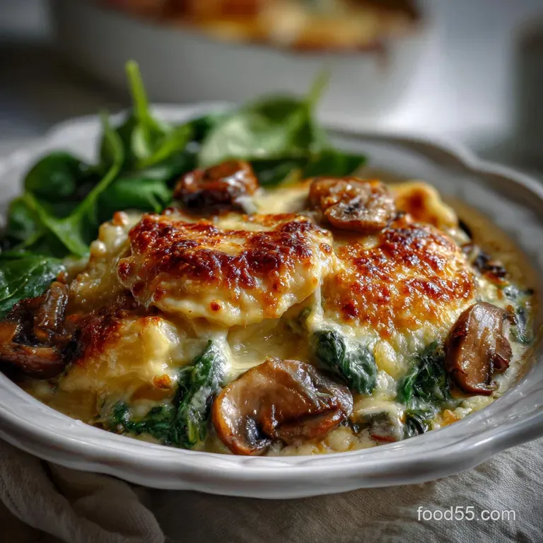 Cheesy Mushroom Ravioli Casserole with Spinach: 40 Min presentation
