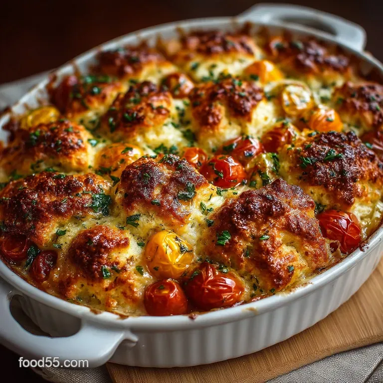 The Ultimate Cheesy Tomato Cobbler with Sizzling Cheddar Biscuits presentation