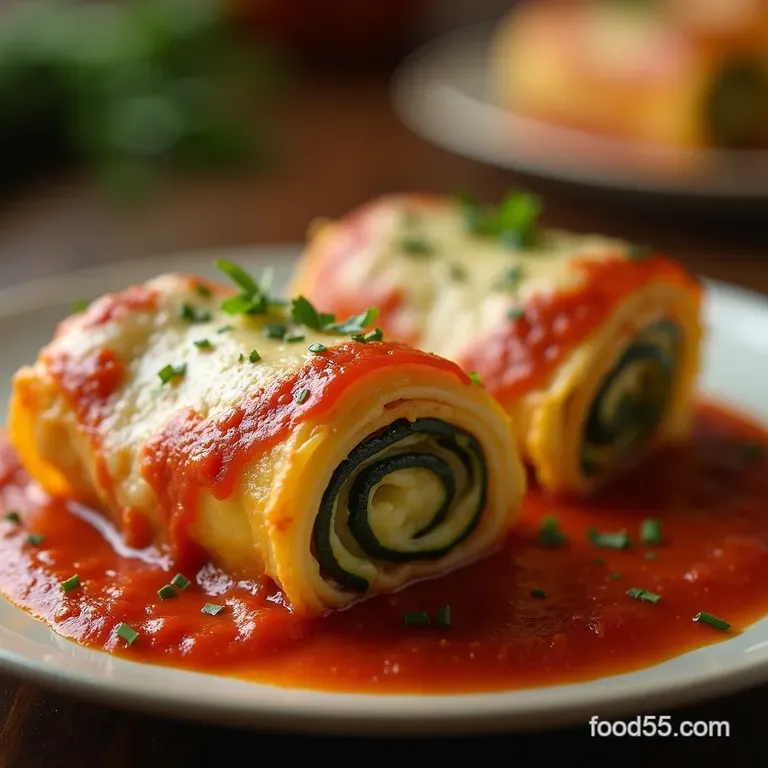 Little Rolls of Delight Threecheese Zucchini Stuffed Lasagna Rolls with Herby Marinara presentation