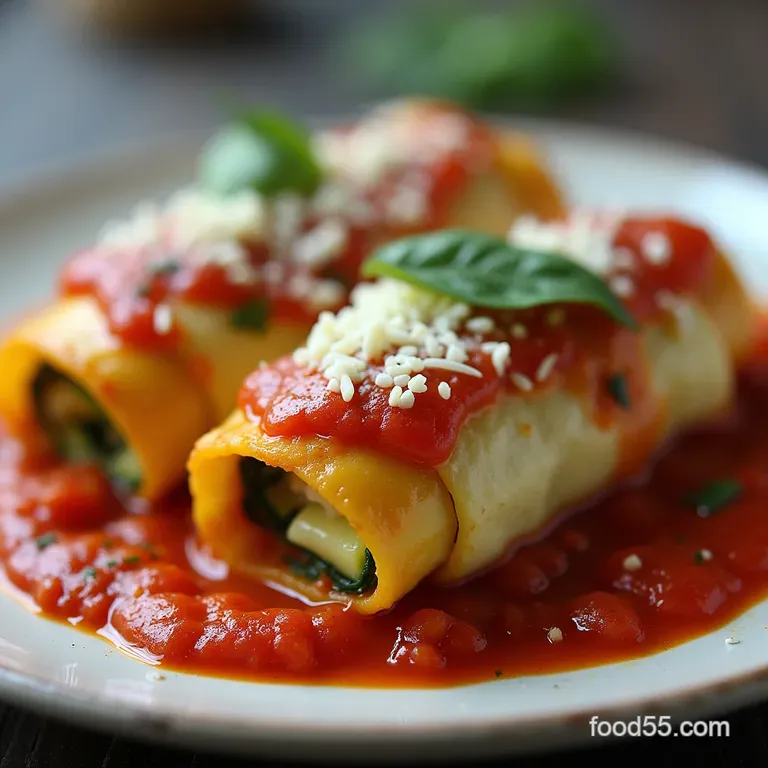 Little Rolls of Delight ThreeCheese Zucchini Stuffed Lasagna Rolls with Herby Marinara