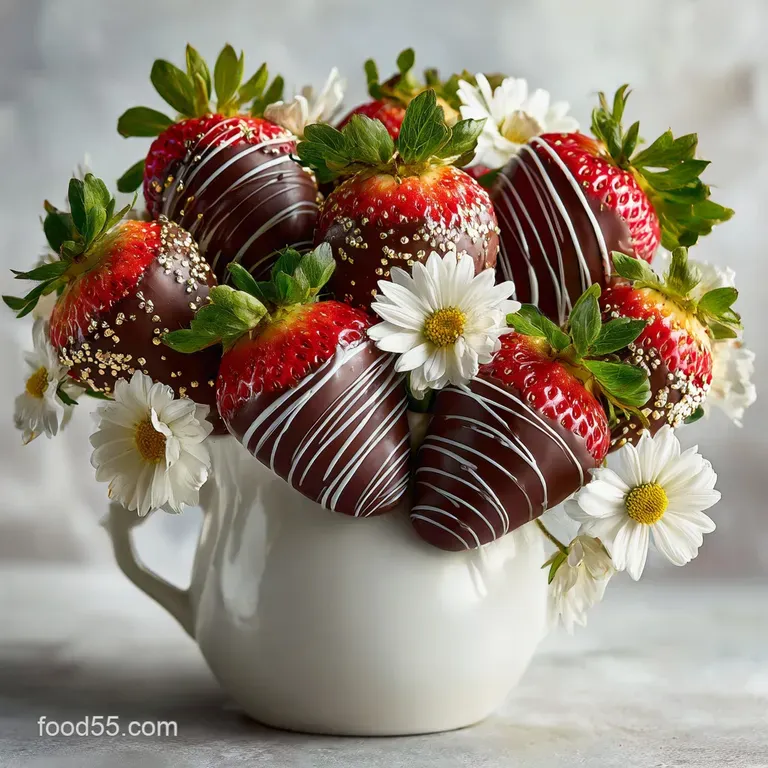 Glossy chocolate-covered strawberries nestled in tissue paper, adorned with pink ribbon, ready to gift for Mother's Day.