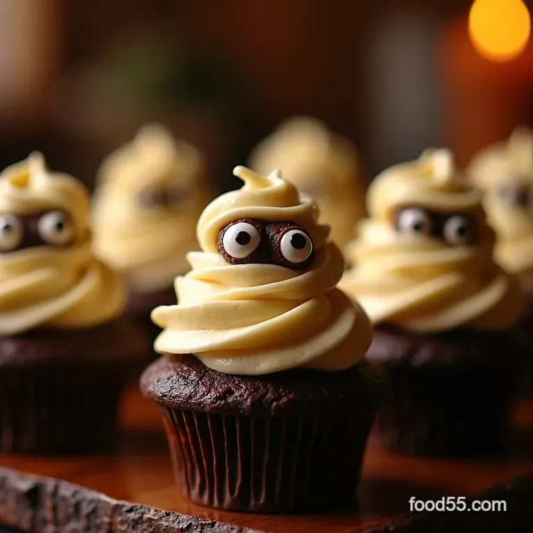 Cryptkeepers Delight Rich Chocolate Mummy Cupcakes with Cream Cheese Filling presentation