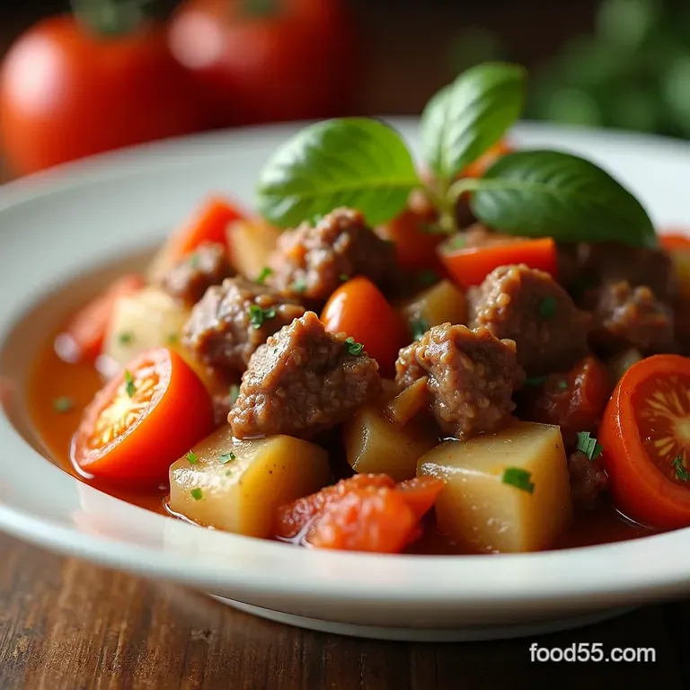 Chunky Beef Cabbage Tomato Soup Instant Pot presentation