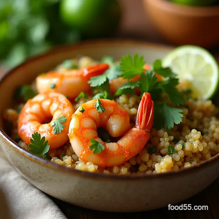 Cilantrolime Quinoa Bowls with Garlicky Shrimp presentation