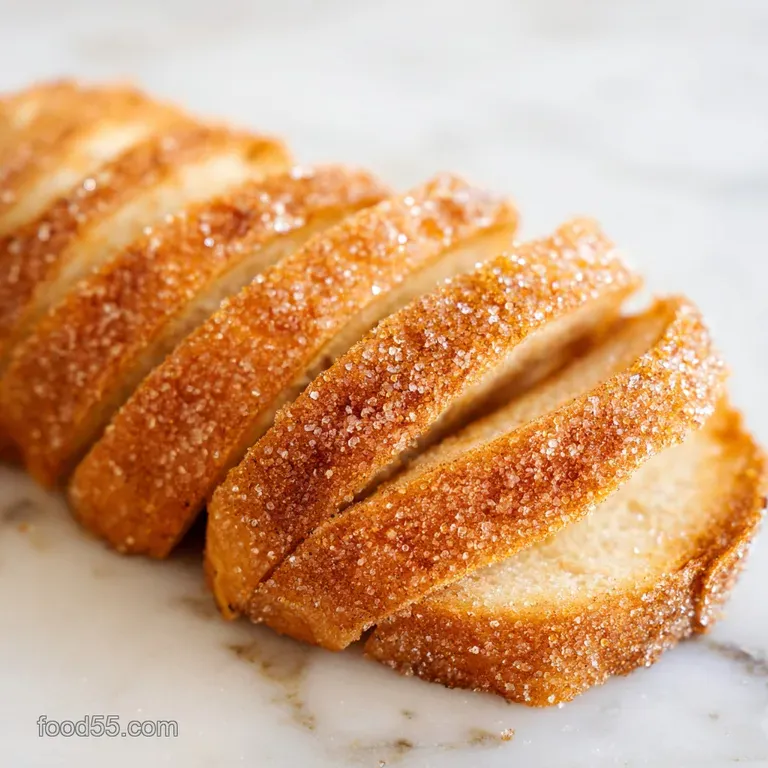 Slices of golden-brown bread with a sugary crust on a rustic wooden board beside a pat of melting yellow butter.