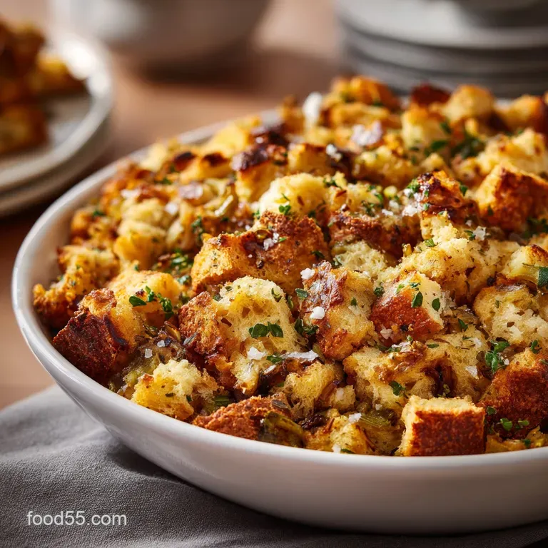 Homemade Stuffing Recipe: Classic Sage Onion with Custardy Center presentation
