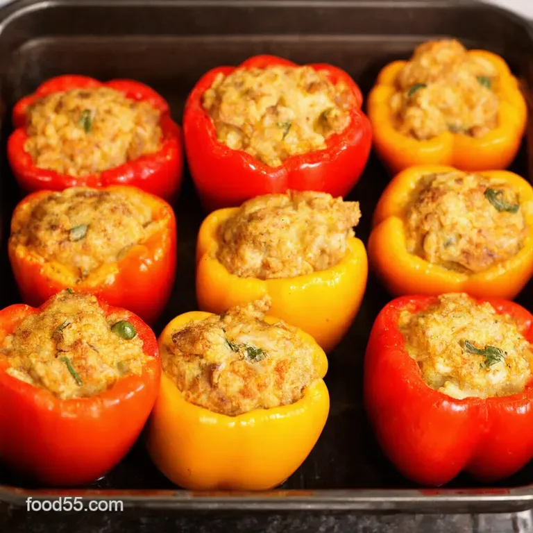 Classic Ovenbaked Stuffed Bell Peppers Beef Rice Tomato presentation