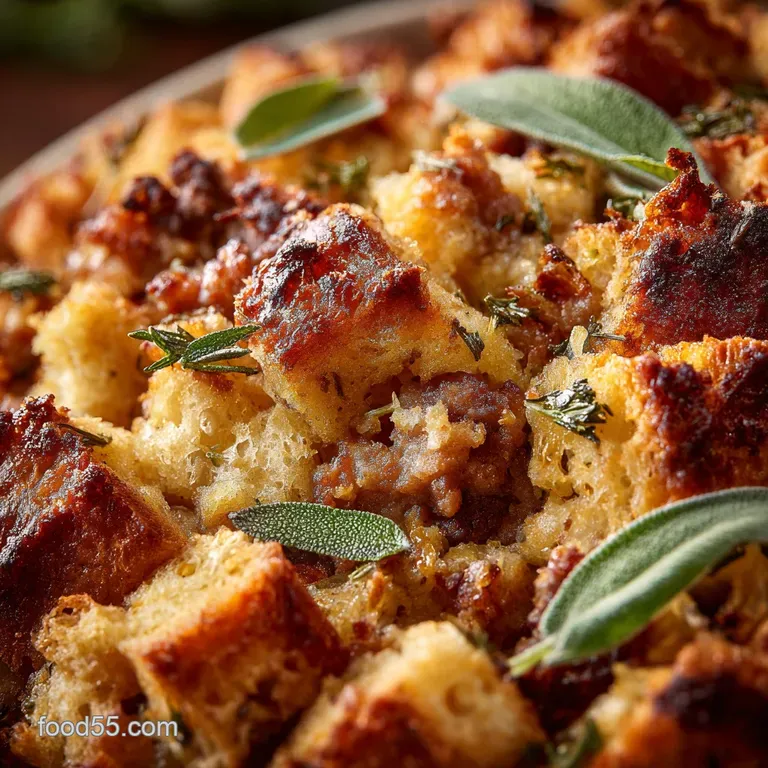 Thanksgiving Stuffing: the Ultimate Sourdough Sage and Sausage Casserole presentation