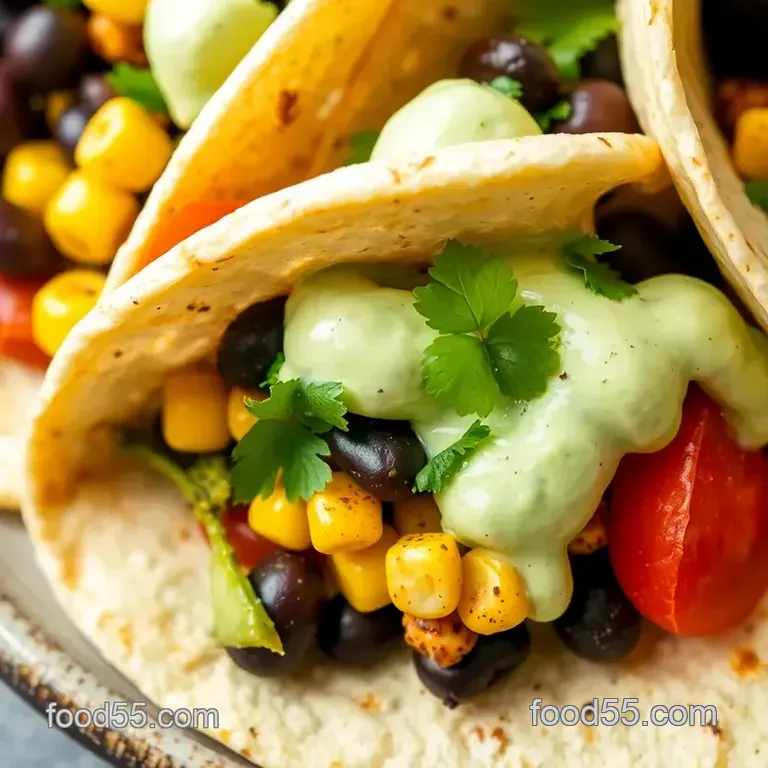 Veggie Tacos with Avocado Creamy Sauce presentation
