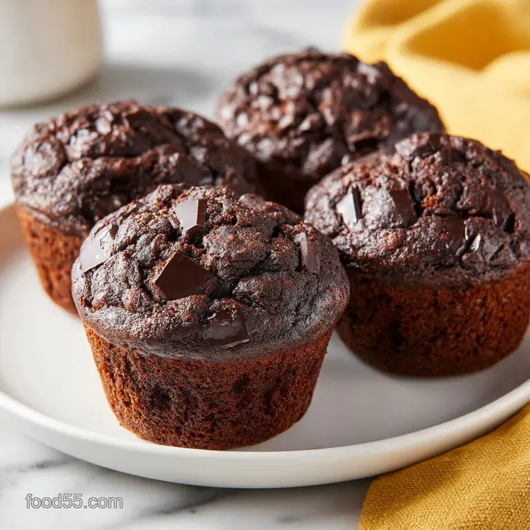 Golden-domed muffins arranged on a white ceramic platter beside a soft linen napkin and a steaming coffee.