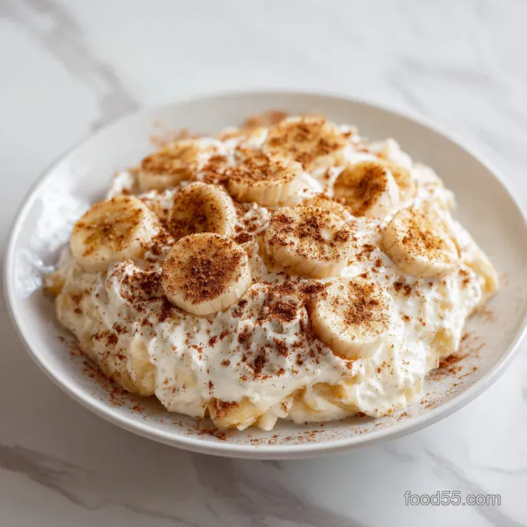 Elegant glass bowl overflowing with rich banana pudding, adorned with swirled meringue and fresh banana slices.
