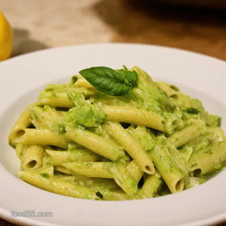 Creamy Avocado Pasta with Lemon Garlic Basil presentation