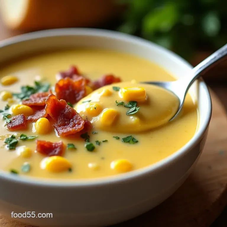 Creamy Corn Chowder with Bacon and Herbs presentation
