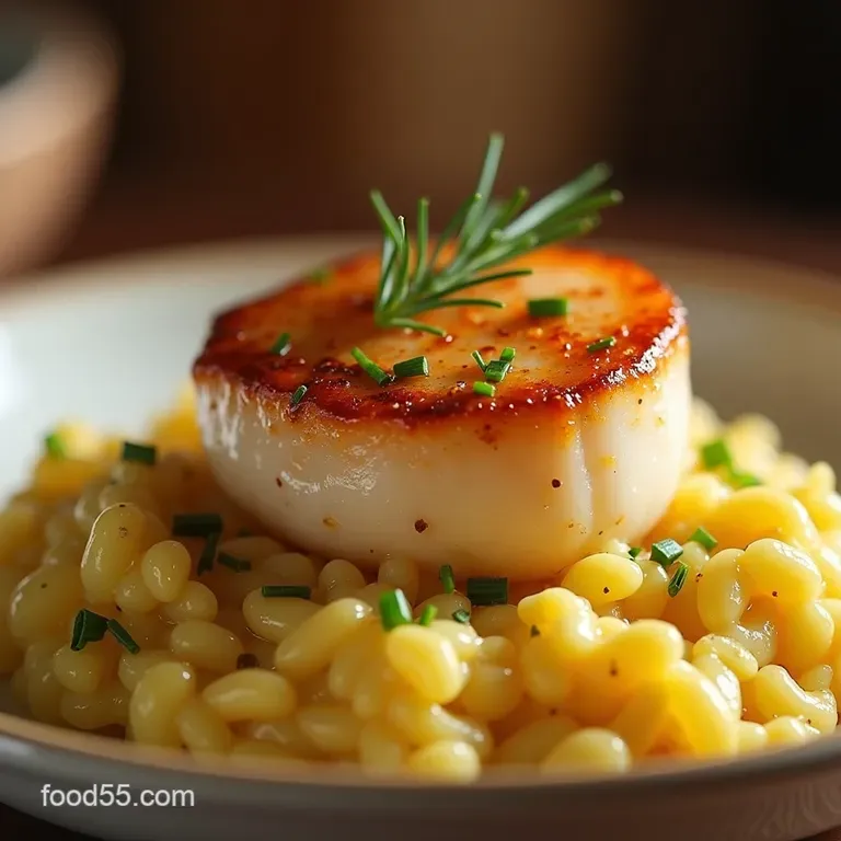 The Creamy Dream Panseared Scallop Risotto with Lemon Chives presentation