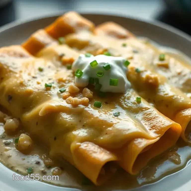 Creamy White Chicken Enchiladas with Green Chile Sauce