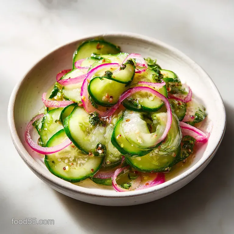 A bright cucumber salad arranged in a glass bowl, showcasing the crisp cucumbers, herbs, and tangy vinegar dressing. Very ...