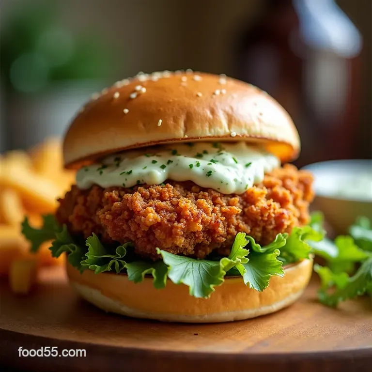 Crispy Air Fryer Chicken Sandwich with Tangy Herb Mayo presentation