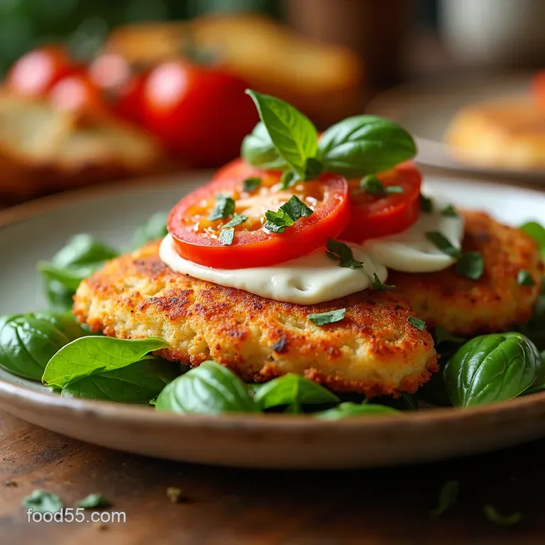 Crispy Chicken Cutlet Caprese Salad presentation