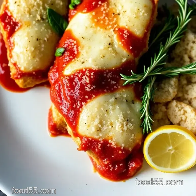 Crispy Chicken Parmesan with Marinara Sauce presentation