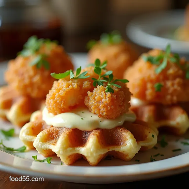 Crispy Crabcake Waffles with Lemon Remoulade presentation