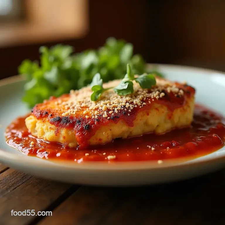 The Golden Standard Crispy Panko Chicken Parmesan with San Marzano Marinara presentation
