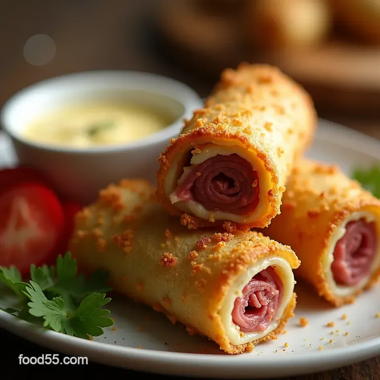 Crispy Reuben Egg Rolls with Homemade Thousand Island Dip presentation