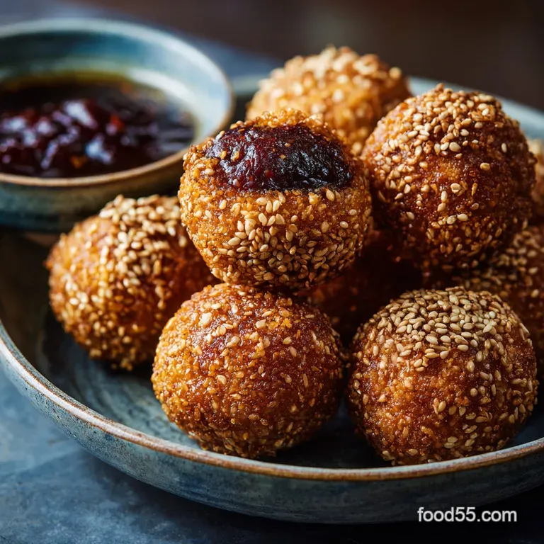 Crispy Sesame Balls (Jian Dui): the Dim Sum Classic Red Bean Dessert presentation