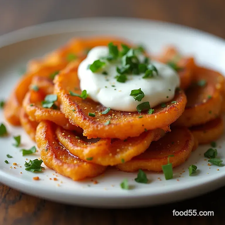 Autumn Gold Spirals Crispy Sweet Potato Latkes with a Tangy Swirl