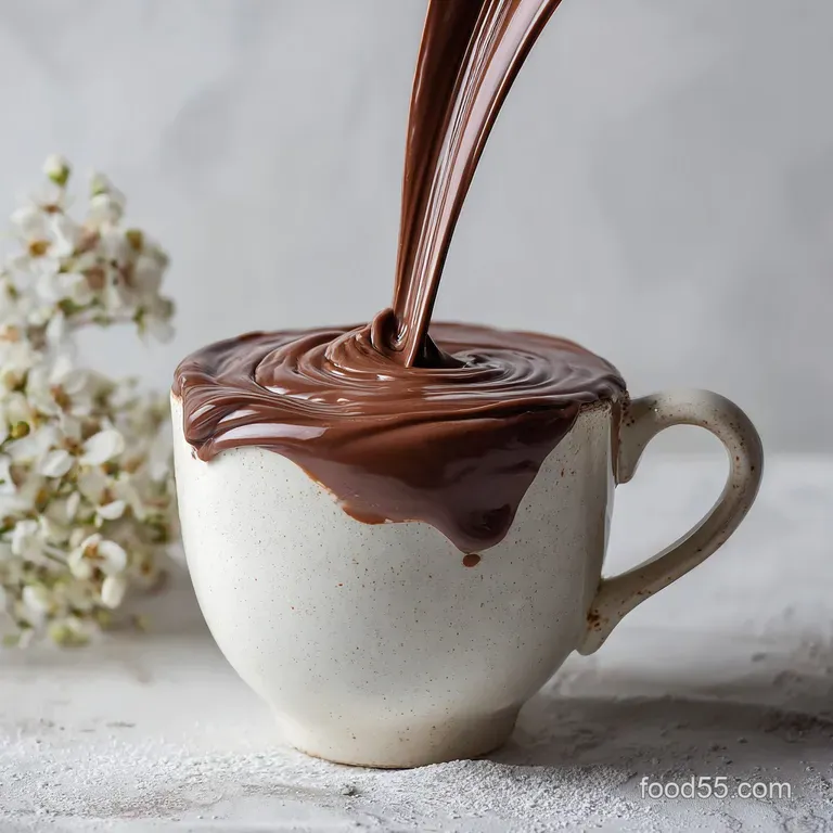 Steaming mugs of hot chocolate topped with whipped cream and chocolate drizzle, next to a snowy winter scene. Comforting a...