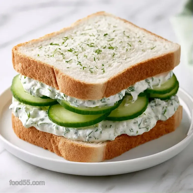 Elegant arrangement of small, crustless white sandwiches on a vintage platter garnished with fresh green herbs.