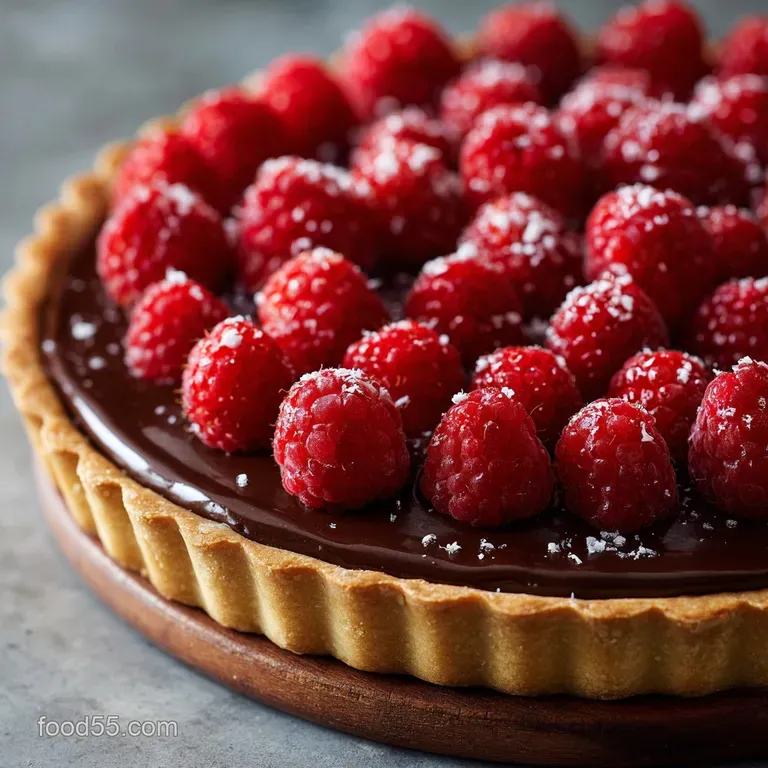 Valentines Day Dessert Recipes: the Ultimate Dark Chocolate Raspberry Tart presentation