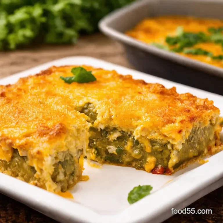 Easy Cheesy Chile Relleno Casserole Fiesta in a Dish presentation
