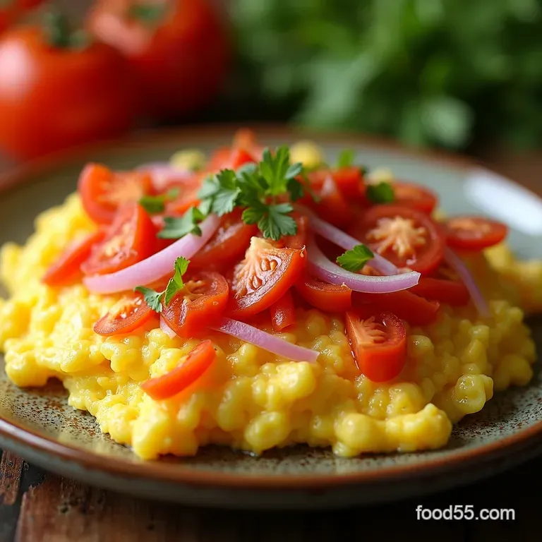 The Sunshine Scramble Authentic Colombian Huevos Pericos Eggs with Tomato and Onion presentation