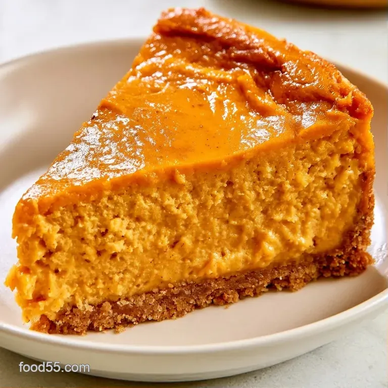 Smooth orange cheesecake slice topped with whipped cream and a cinnamon stick on a minimalist dark grey slate.