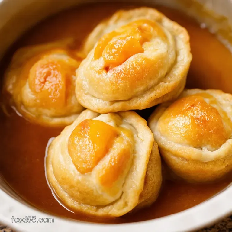 Easy Peach Dumplings Quick Ovenbaked with Brownbutter Sauce presentation