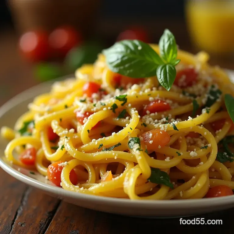 Golden Noodle Dream Spaghetti Squash Primavera with Lemonherb Vinaigrette presentation