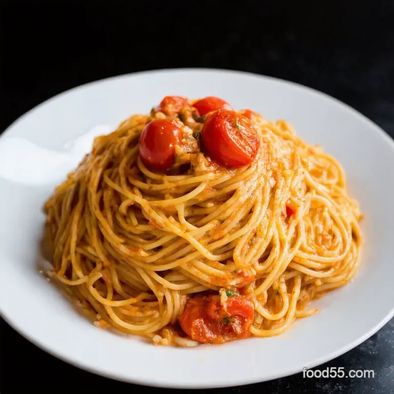 Easy Spaghetti with Burst Cherry Tomato Sauce presentation