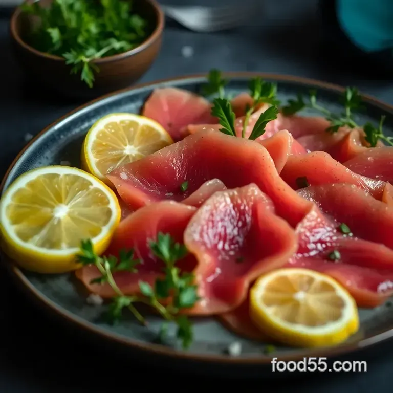 Elegant Tuna Carpaccio with Citrus Dressing presentation