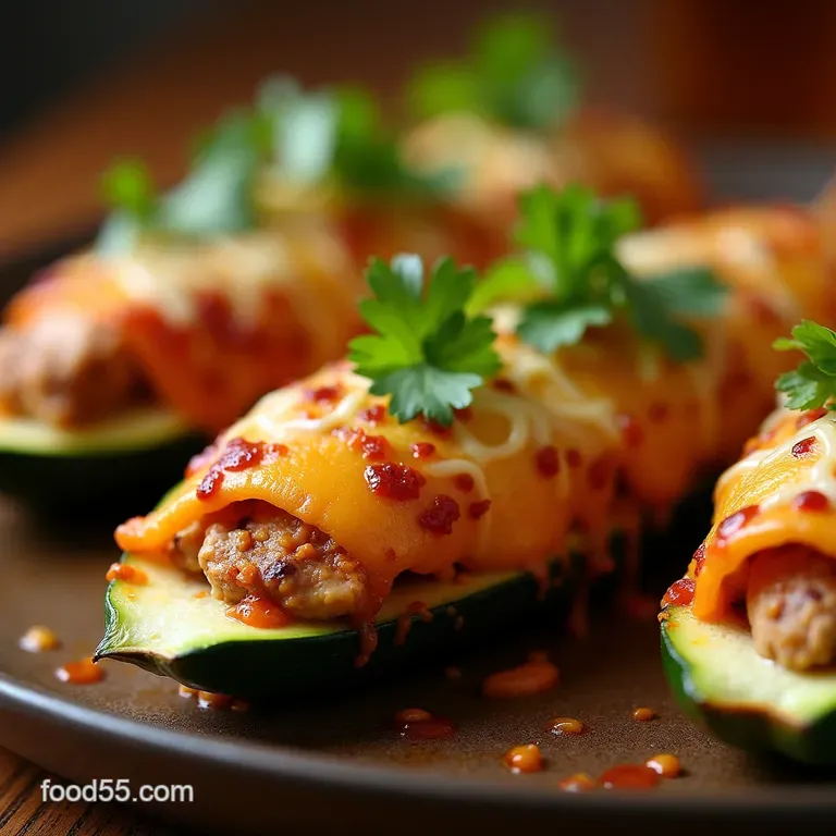 Fiesta Zucchini Boats Lighter Chicken Enchilada Stuffed Courgettes presentation