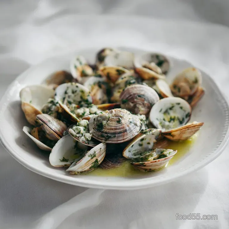 Elegant plate showcasing a pale, velvety sauce coating tender morsels, brightened by flecks of herbs and a drizzle of oil.