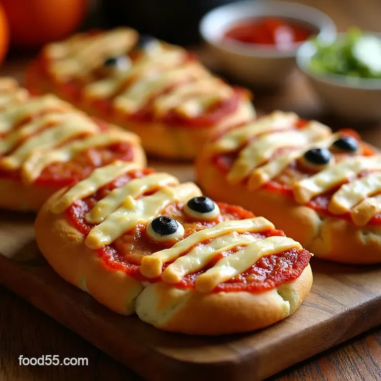 French Bread Mummy Pizzas Easy Halloween Party Pizzas presentation