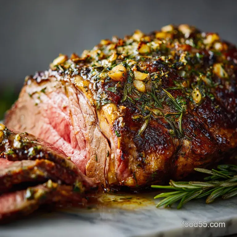 The Chefs Choice Garlic Butter and Thymecrusted Roast Beef presentation