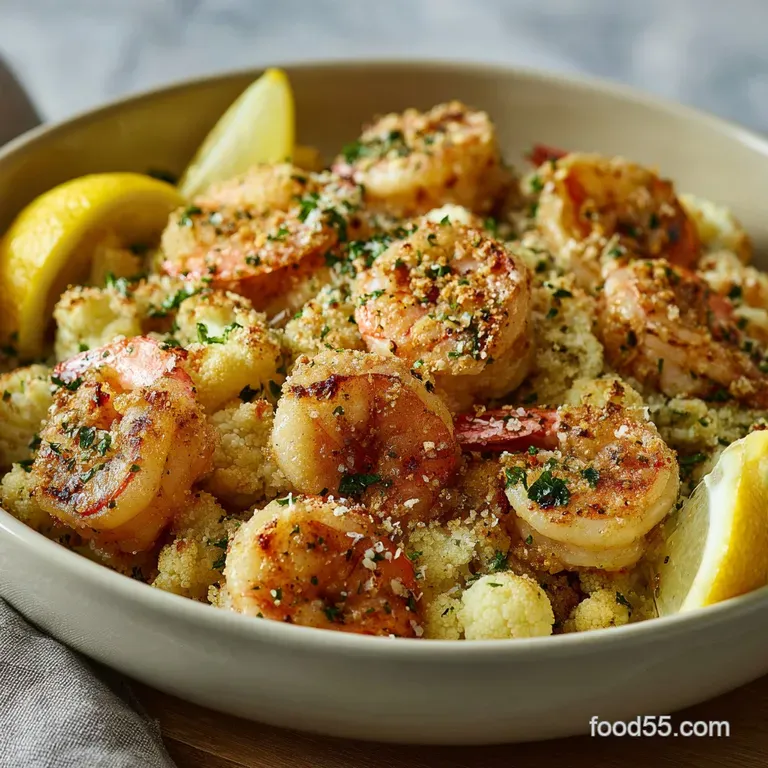 Garlic Butter Shrimp with Zesty Lemon Parmesan Cauliflower Rice presentation