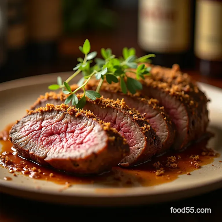 The Head Chefs Secret Ultragarlicky Herbcrusted Roast Beef presentation