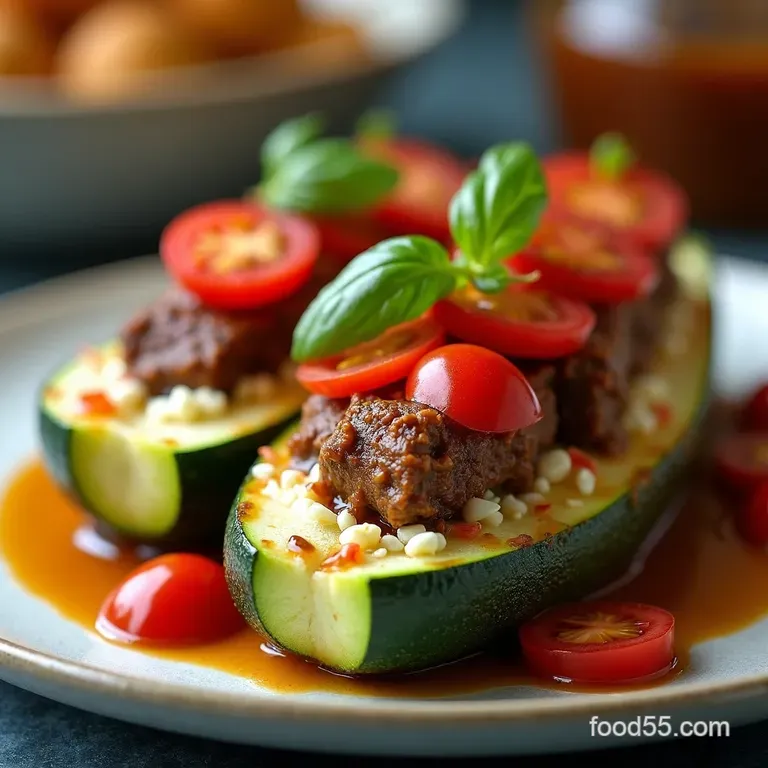 Giant Zucchini Boats Mediterranean Beef Feta