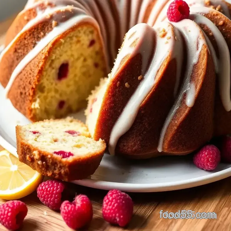 Gluten-Free Bundt Cake with Lemon and Raspberries presentation
