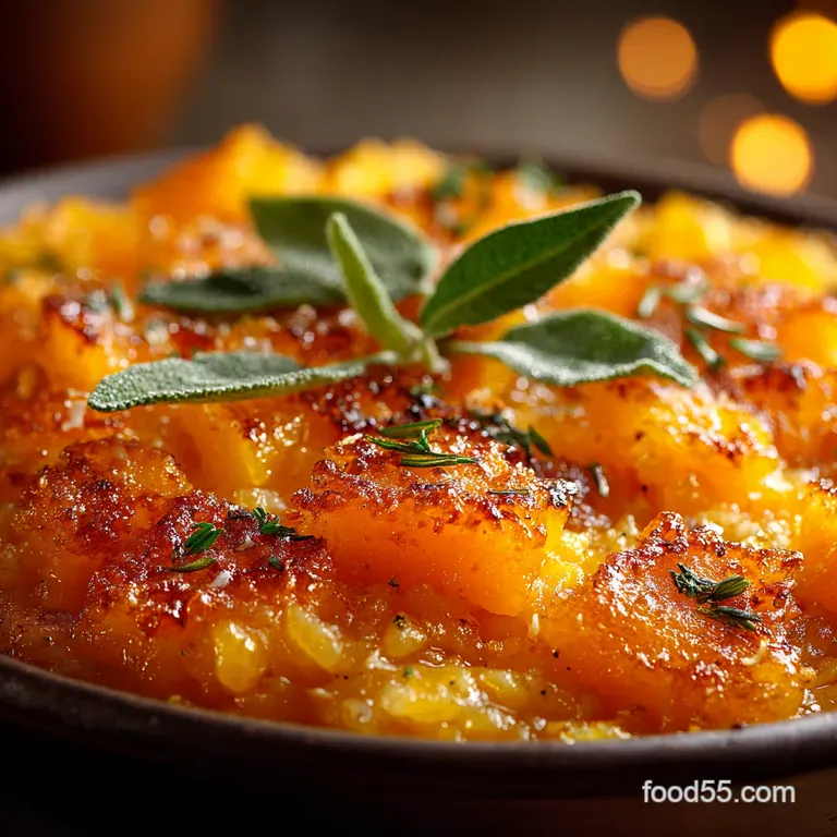 Golden Butternut Squash Risotto with Sage and Parmesan presentation