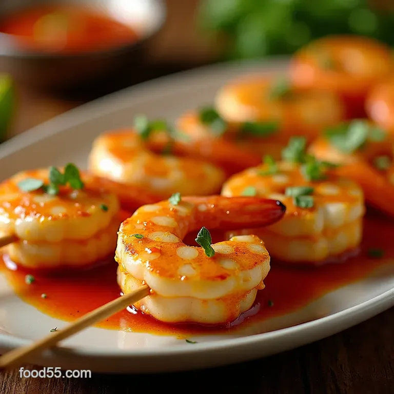 Golden Glow Coconut Red Curry Shrimp Skewers with Lime Drizzle presentation