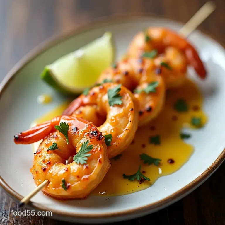 Golden Glow Coconut Red Curry Shrimp Skewers with Lime Drizzle
